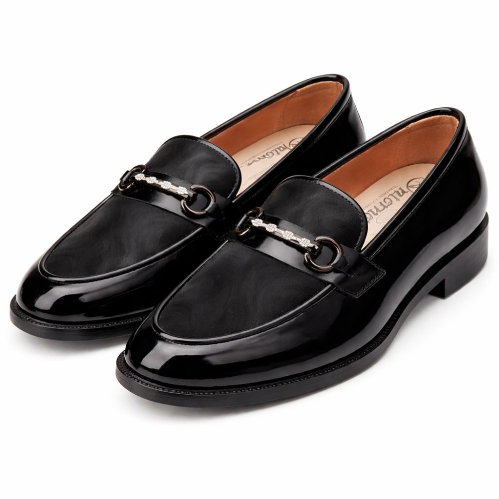 Mens Glossy Slip On Metal Accent Loafers